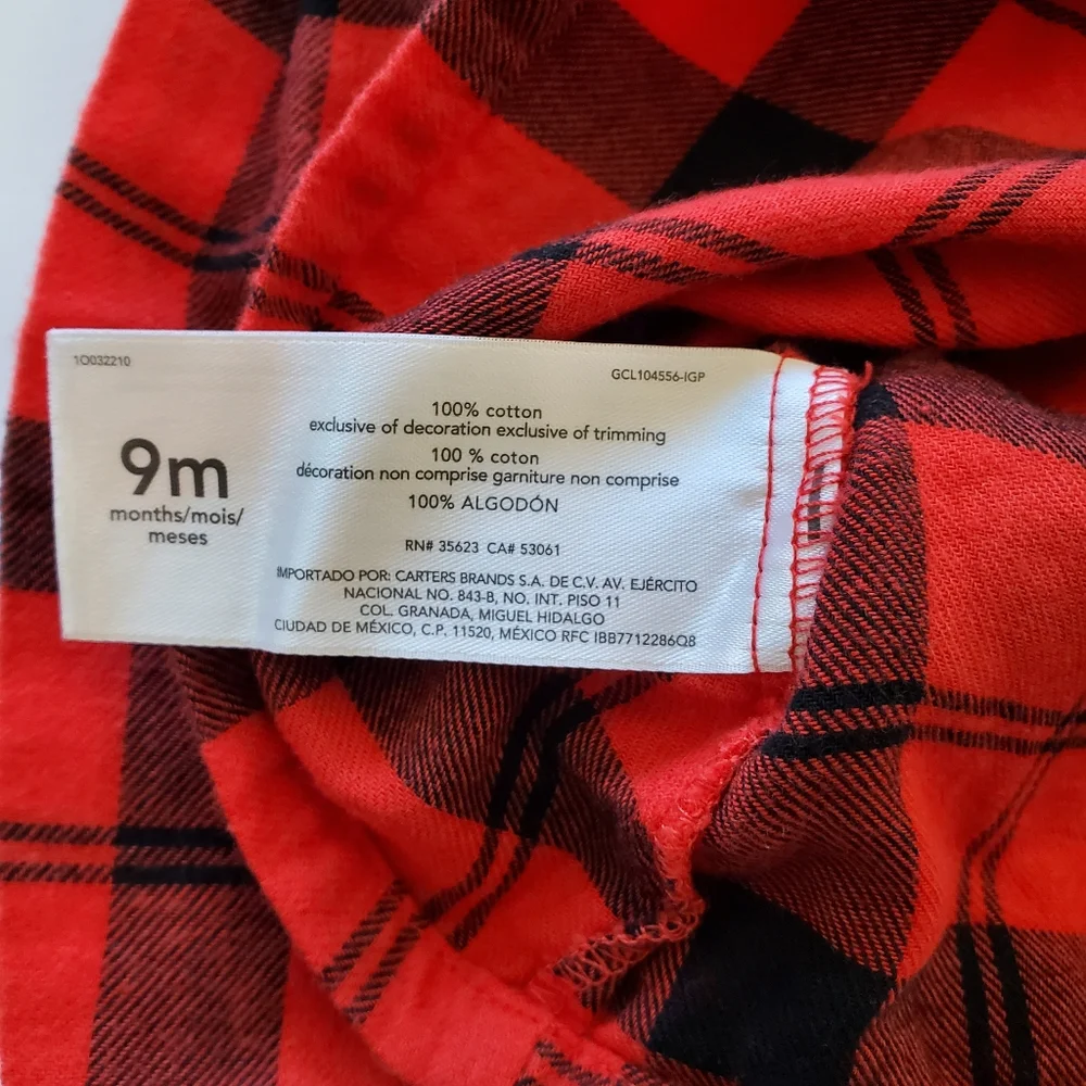 Carter's baby girl's red buffalo long‎ sleeve shirt. Size 9 months.